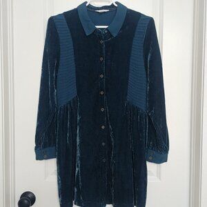 White Stuff UK dark teal velvet mini dress tunic button down viscose …